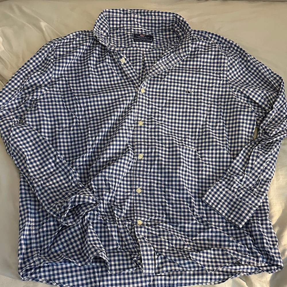 Vineyard Vines Navy and White Checkered Shirt